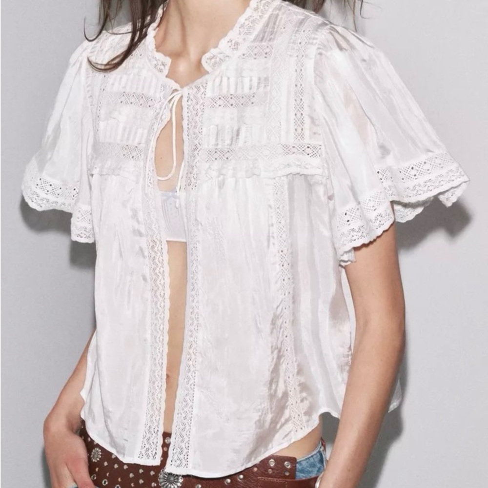 Zara White Lace Detail Blouse